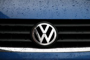 Volkswagon logo on front grill of Jetta